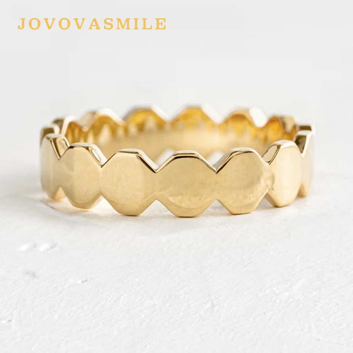 JOVOVASMILE八角形边18K金素金男女款个性独立设计戒指配戒戒环