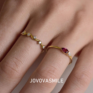 波浪钻石戒指18K黄金钻戒女配戒免费刻字送女友闺蜜可叠戴礼物