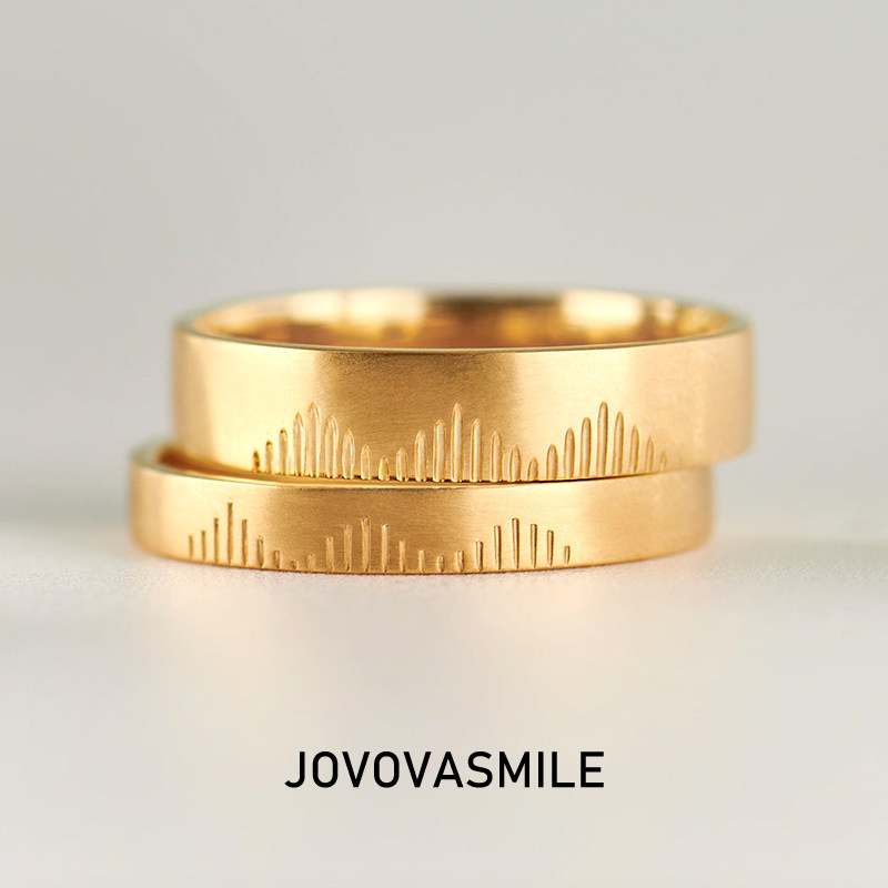 jovovasmile素金手工雕刻大山素圈戒指18k金情侣对戒守护一生婚戒
