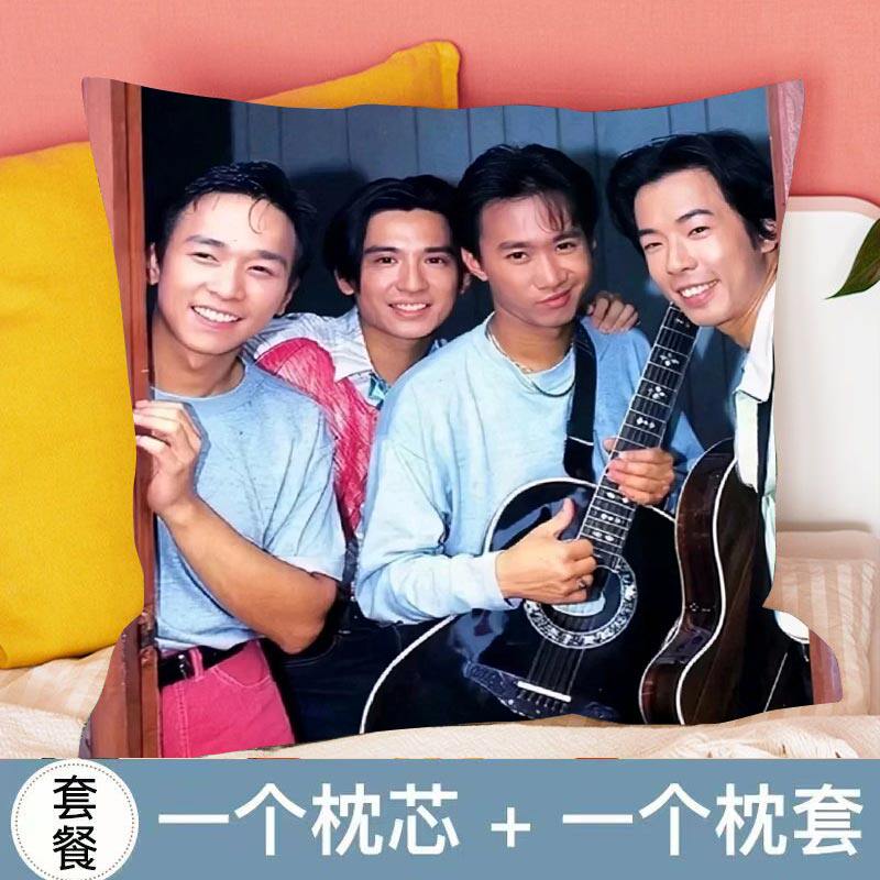 新款黄家驹抱枕周边定制写真海报Beyond纪念双面车载靠垫毛绒应援