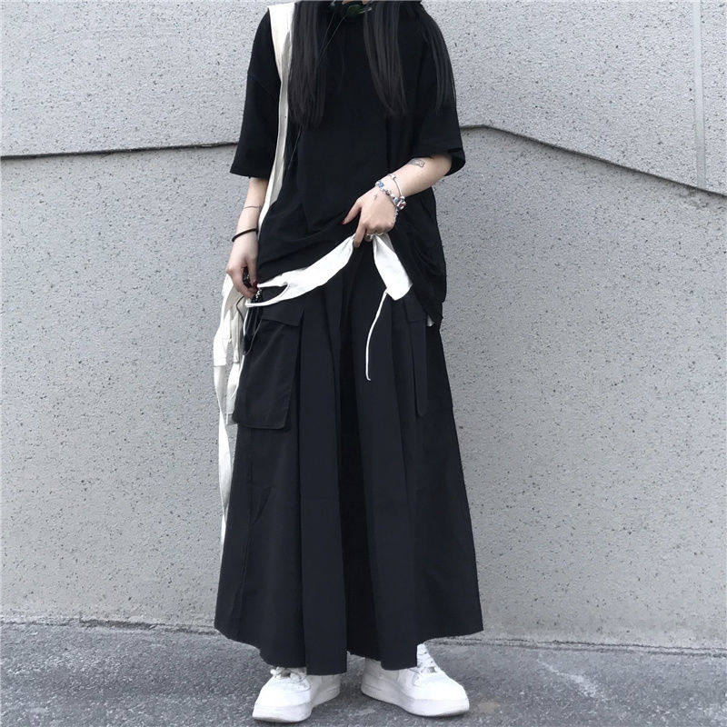 垂感直筒裤原宿风复古暗黑宽松大码24-300斤高腰显瘦阔腿裤裙女潮