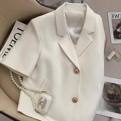 特大码300斤胖mm高级感短袖西装外套女夏季时尚休闲短款小西服潮