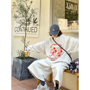 胖mm大码韩版加绒套装女秋冬季宽松休闲卫衣+七分卫裤两件套