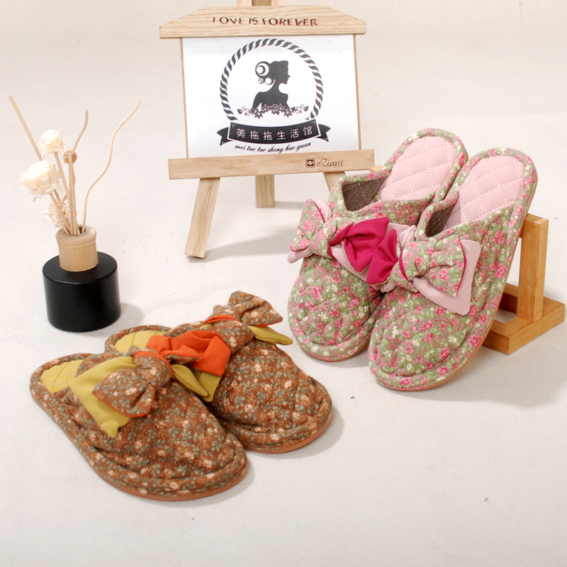 新款雅格布艺女士家居纯棉加厚牛筋底拖鞋冬季木地板静音无声软底