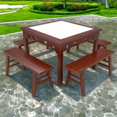 实木岩板八仙桌雕花仿古正方形餐桌椅组合新中式 仿古家用饭店桌椅