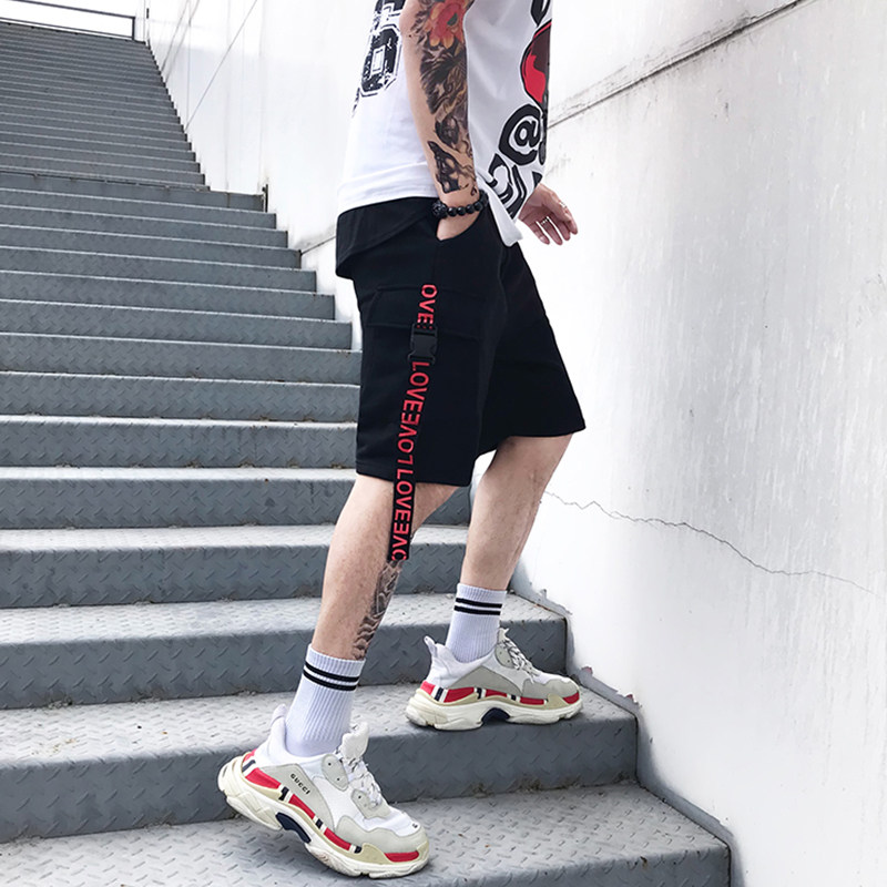 summer Europe and America street ins Hip hop shorts Easy motion ulzzang Pants personality Ribbon Five point pantsin the Men's clothing, Casual pants  category - from Buy2taobao.com to provide professional Taobao agent buy service