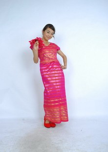 纳全金丝水傣民族服装 云南版 玫色2 傣族服装 少数民族舞蹈演出短袖