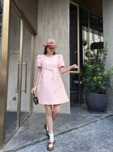 气质感a字裙高端欧洲站女装2023新款立体钉珠蝴蝶丝毛连衣裙5010