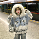 文文不乖原创美式复古毛领提花连帽针织开衫费尔岛小狗毛衣女冬季