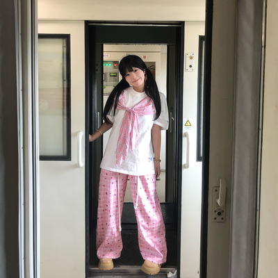 美式复古格子印花休闲裤