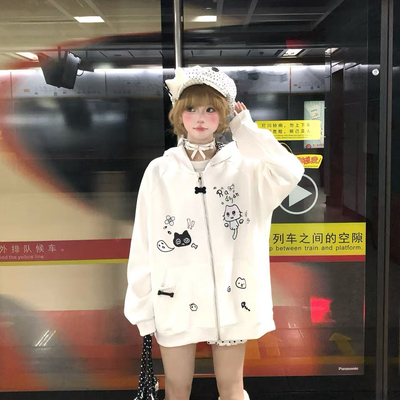 文文不乖原创卡通印花连帽开衫