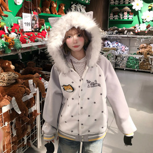 清仓款外套不退换原创宅萌可爱猫咪魔术贴星星撞色秋冬加厚棒球服