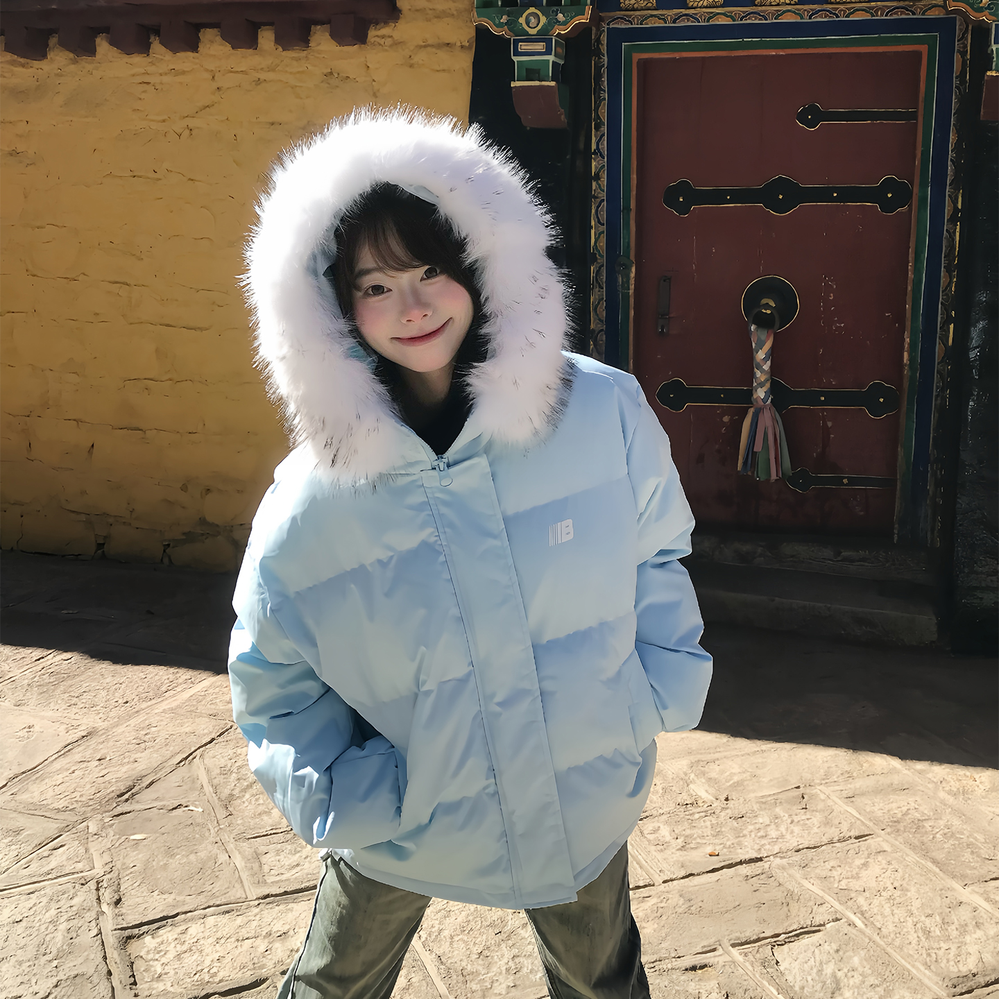 文文不乖原创美式毛领连帽棉服男女冬季情侣加厚保暖棉衣百搭外套