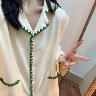 ins韩系德绒睡衣女春秋款 慵懒风简约少女甜美长袖 长裤 家居服套装