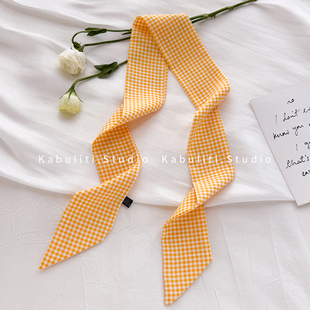 亮黄色小长条细窄丝巾女生护颈围脖子扎头发带领带绑包丝带薄围巾