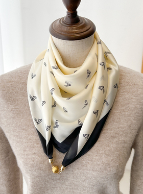 磁吸扣三角小方巾丝巾女春秋夏季护颈防晒围脖子薄纱巾围巾70x70