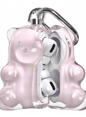 808FC原创小熊Airpodspro2苹果耳机壳硬胶粉色airpods4保护套可爱软糖pro适配苹果三代四代蓝牙耳机盒亮面