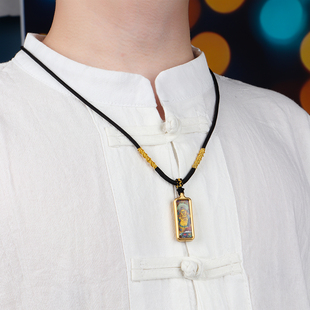 不掉色 1*3迷你小唐卡吊坠扎基拉姆女财神项链黄财神五爷藏式佛牌