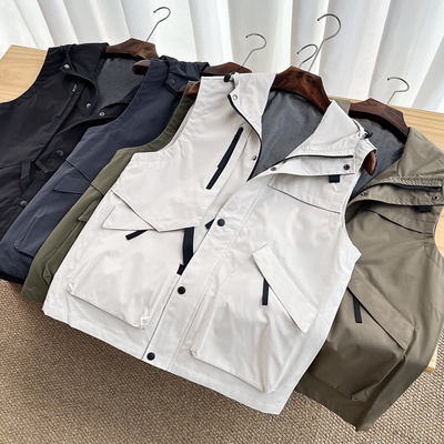 山系户外运动工装连帽马甲外套