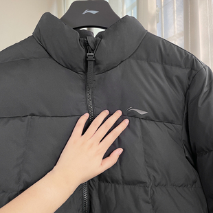 李宁羽绒服男款2024冬季新款鸭绒80%轻薄鸭绒运动黑色外套AYMU097