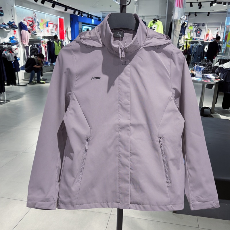 李宁风衣女款2025秋冬新款纯色百搭休闲运动防风连帽冲锋衣外套女