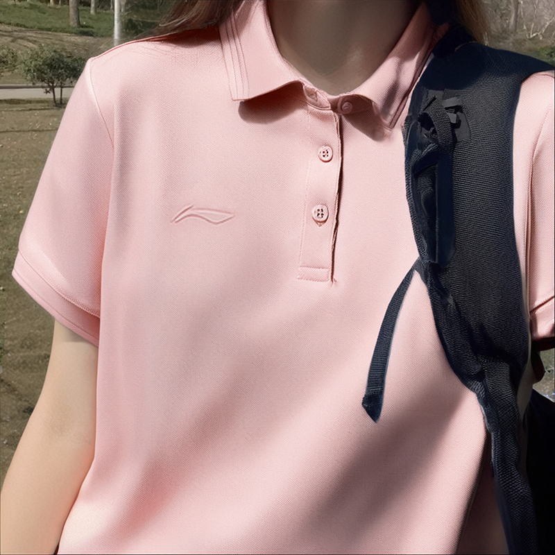 李宁短袖T恤女款2025夏季新品立领百搭宽松半袖POLO衫T恤APLU198
