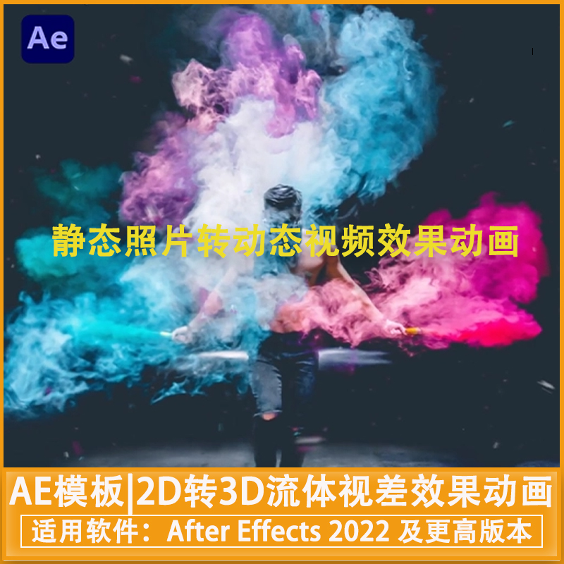 AE模板2D转3D流体视差效果动画Photomotion Mirage PhotoAnimator