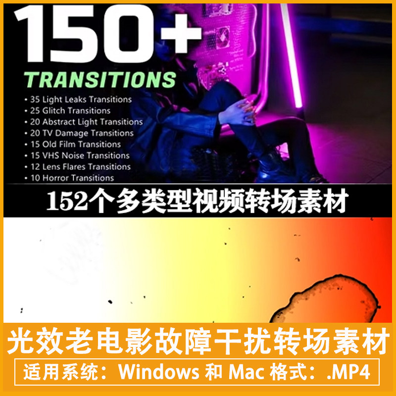 镜头光效老电影VHS故障转场素材