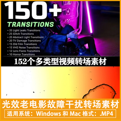 镜头光效老电影VHS故障转场素材