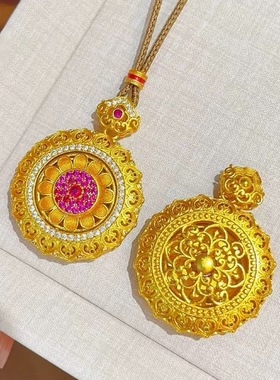 镶钻转动太阳花花丝如意八宝罗盘吊坠项链毛衣链