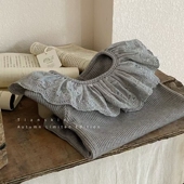 2025女童T恤秋装 上衣潮 中小童长袖 韩系针织花边领打底衫 春秋法式