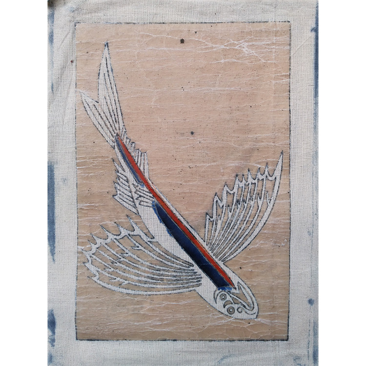 贵州苗族布依族古法手工蜡染画飞鱼图蜡染半成品未浸染供学习参考