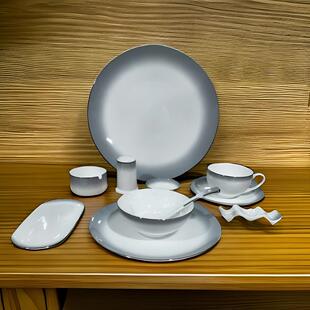 高端银边骨瓷酒店摆台餐具套装轻奢薄硬中式陶瓷盘碗碟会所家用瓷