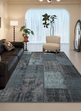 美式复古蓝色波斯客厅地毯中古风轻奢高级感大面积满铺卧室地垫