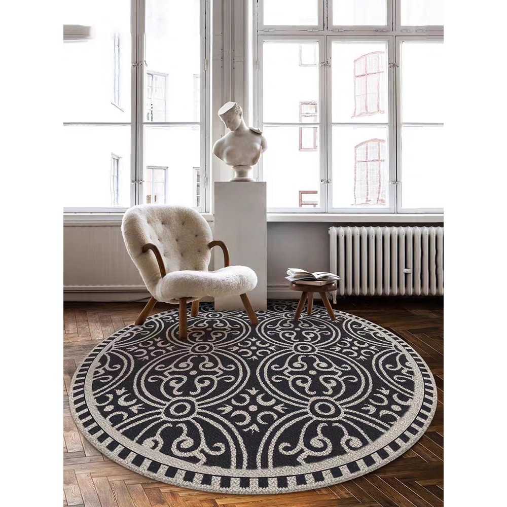 中古之家法式复古圈绒地毯圆形高级别墅客厅茶几房间卧室书房地垫