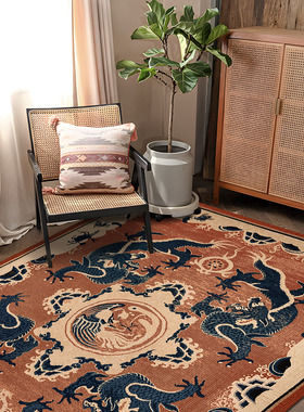 中古风客厅地毯龙图腾中式复古高级感红色古典中国风毯卧室床边毯