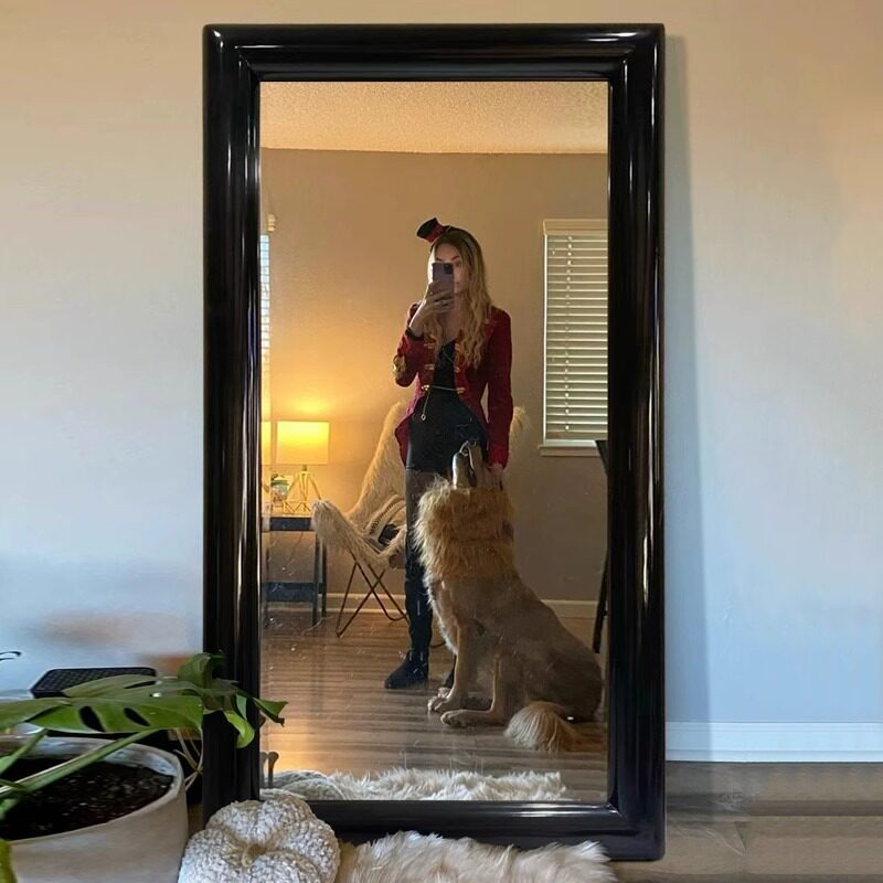 法式家用客厅卧室大镜子服装店试衣镜欧式全身复古黑色落地穿衣镜