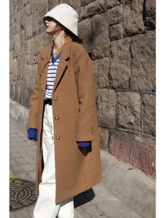 蓬松挺括编织羊毛西装 哈里斯面料 8折 领复古大衣外套 返场款