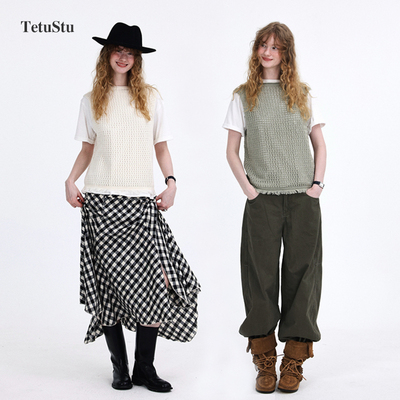 Tetu STUDIO 2026SS 两色镂空设计感毛棉流苏背心马甲