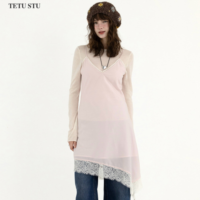 Tetu STUDIO 2026SS“内搭好物”天丝醋酸拼接蕾丝吊带裙