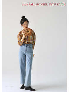 复古洗水浅色U型廓形牛仔裤 TETU 8折 折扣款 STUDIO