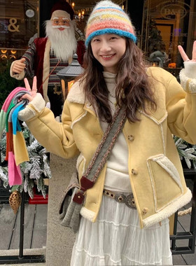 Tetu STUDIO 【折扣7折】夹克式定染全澳毛羊羔毛短外套麂皮棉服