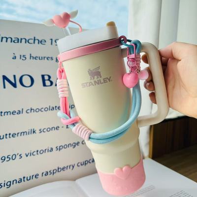 粉蓝编织爱心手提挂绳水杯杯套