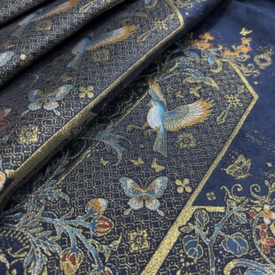 马面裙布料 织金色织提花金丝雀蝴蝶定位汉服国风服装手工面料