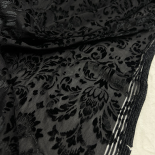丝绒烧花布料 弹力黑色烂花金丝绒透肉修身旗袍舞蹈服装手工面料