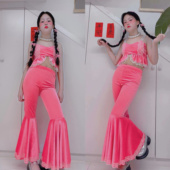 8090年代复古港风女童练舞演出服模特T台走秀套装 爵士舞喇叭裤 潮