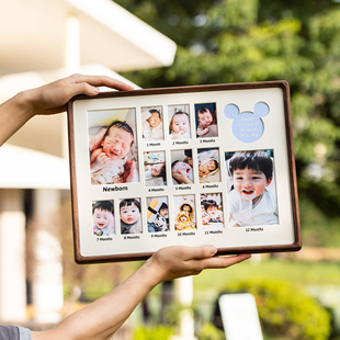 宝宝一周岁生日纪念实木相框摆台12个月婴儿礼物B超成长记录相册