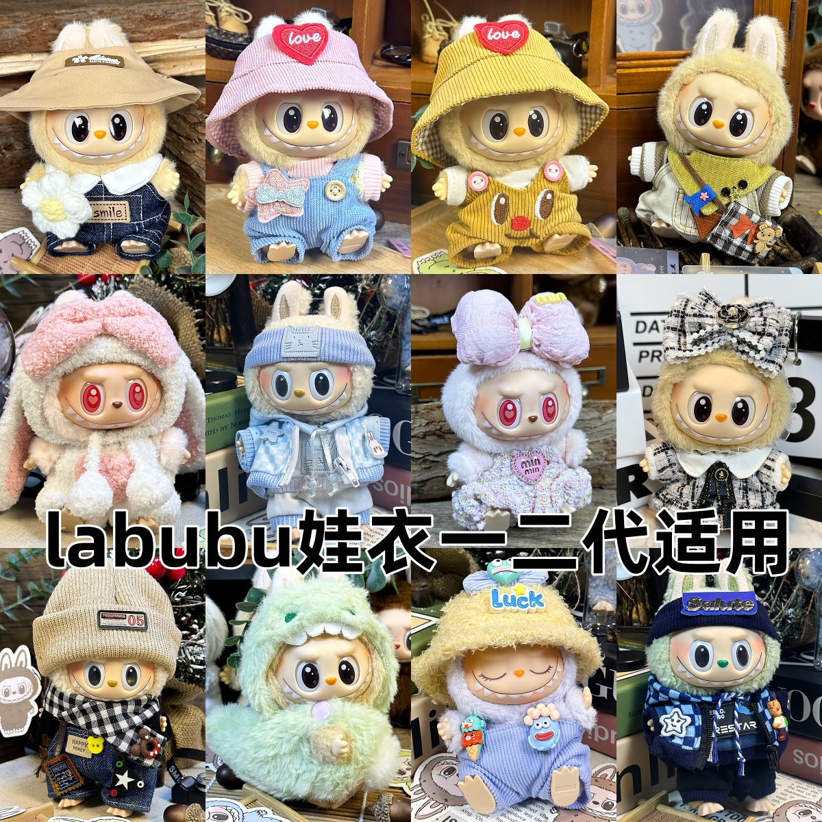 三代labubu娃衣心动马卡龙坐坐派对搪胶公仔玩偶一二代拉布布衣服