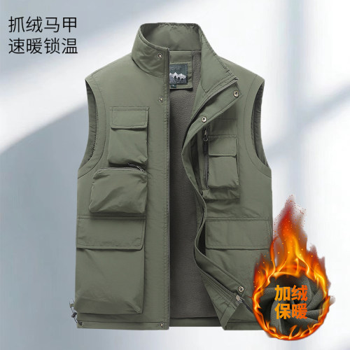 工装多口袋马甲工作服定制印logo立领加绒背心户外钓鱼摄影马夹