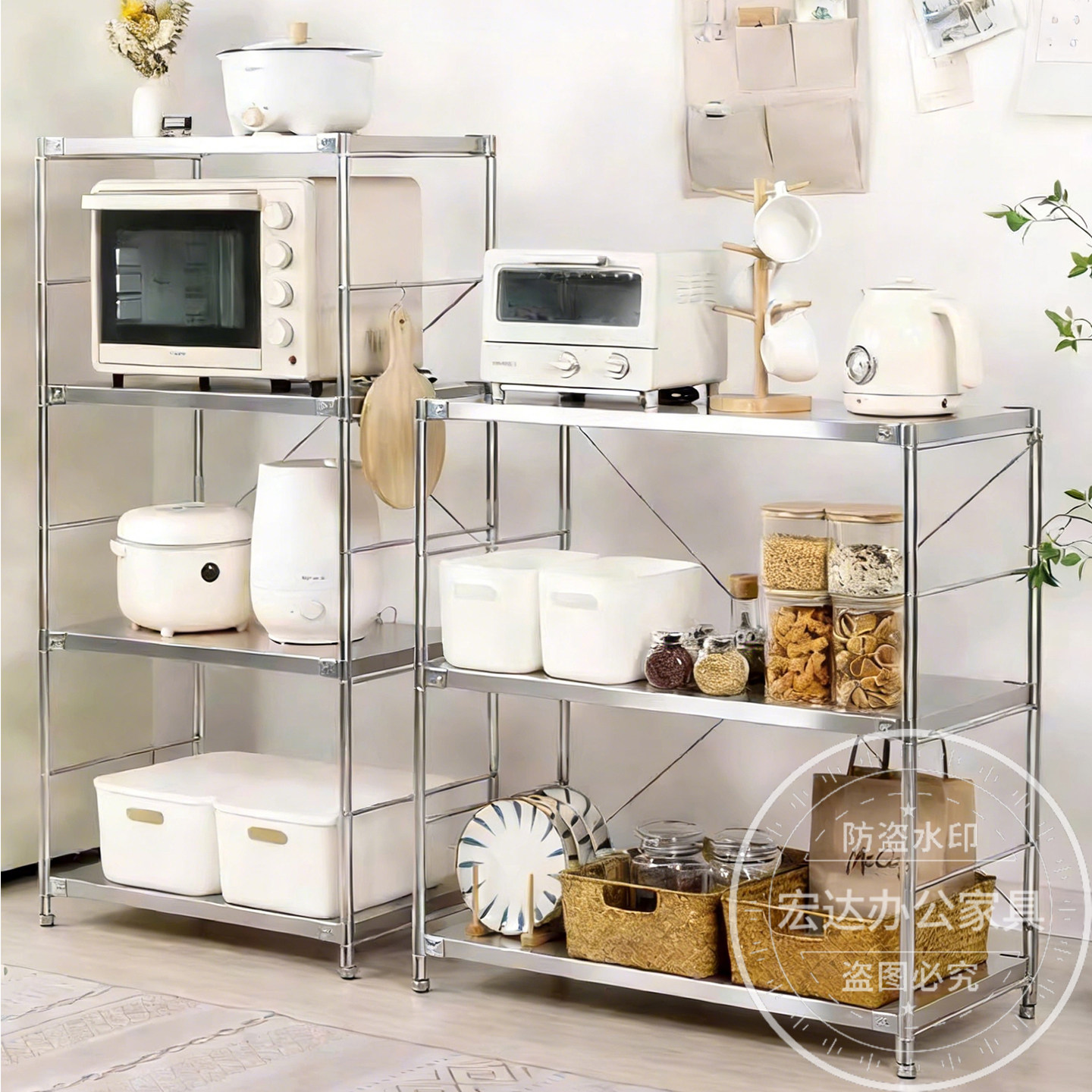 不锈钢厨房落地置物架家用多层烤箱储物架空气炸锅微波炉收纳架子,商业/办公家具,置物架/陈列架/储物架/展示架,淘宝优惠券,粉丝福利购,淘宝优惠卷